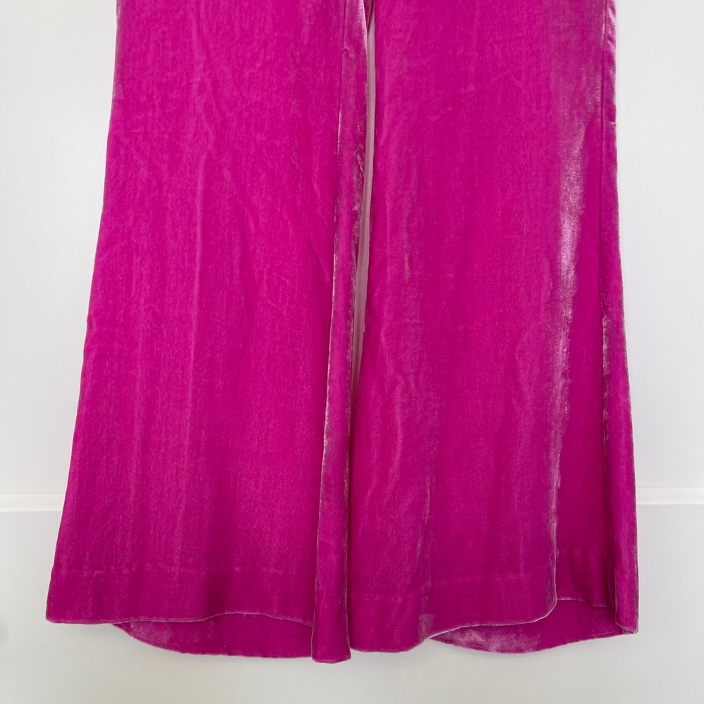 L'Agence Lane Flared‎ Trouser 2 Hot Pink Silk Blend Velvet Wide Leg French Chic - Picture 6 of 14